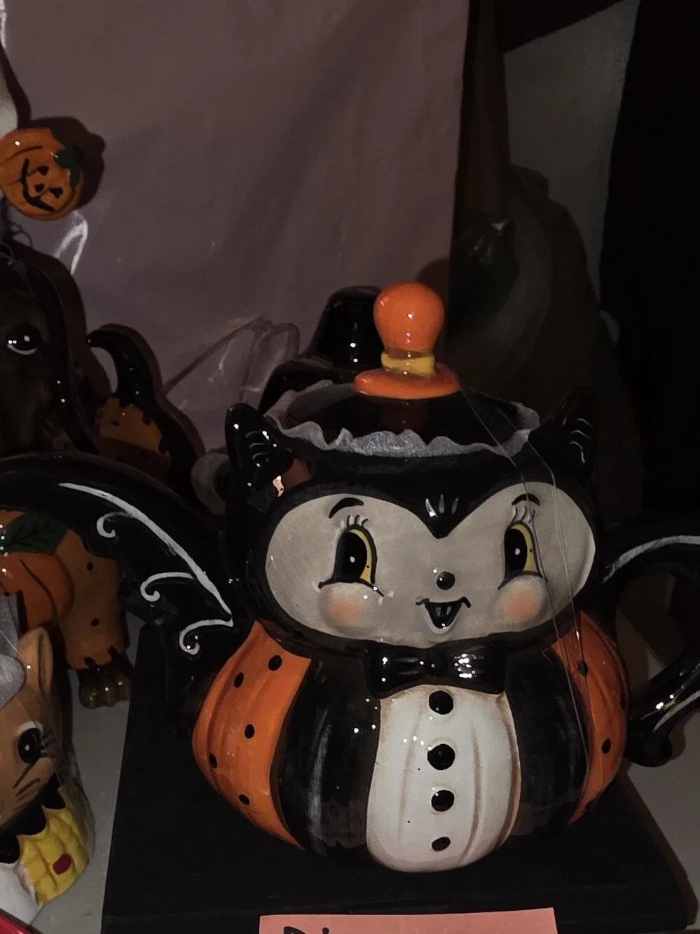 Halloween Bat Pumpkin Ceramic Teapot - Black & Orange